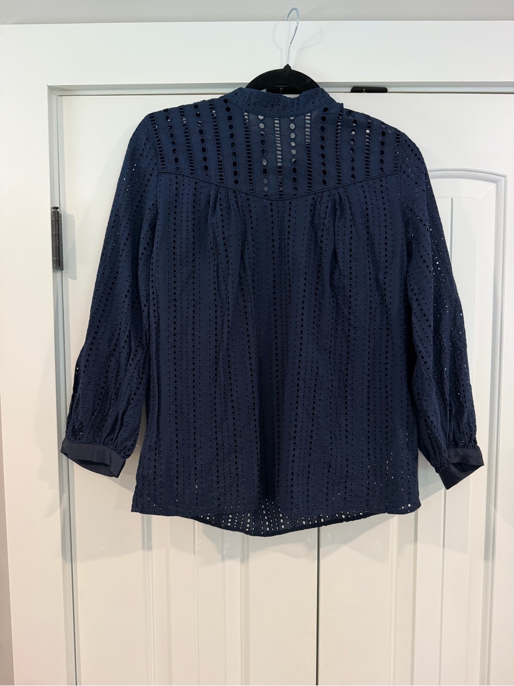 Banana Republic Navy Eyelet Button-Back Blouse
